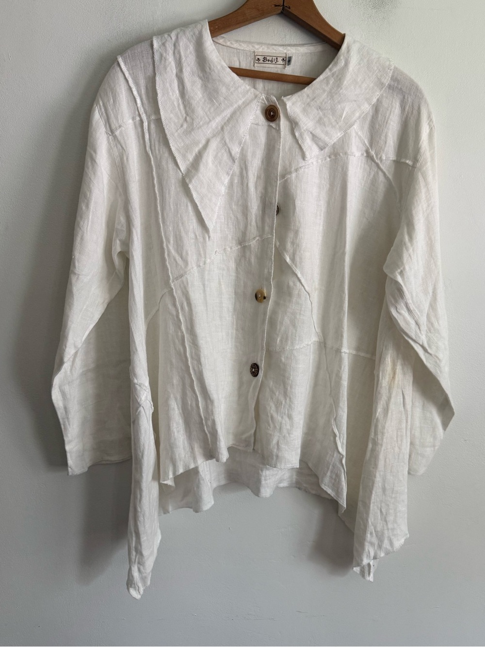 Bodil White 100% Linen Button Front Overshirt Top Size S